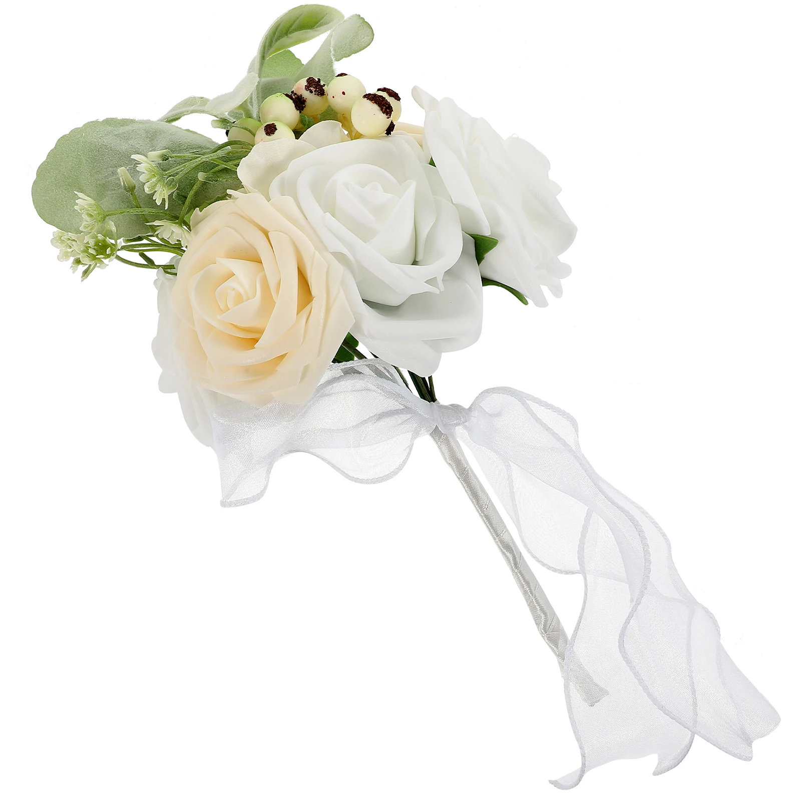 

Artificial Rose Flowers H Bouquet for Wedding Quinceanera Decor Milk White PE Material Long Lasting Realistic Appearance Ideal