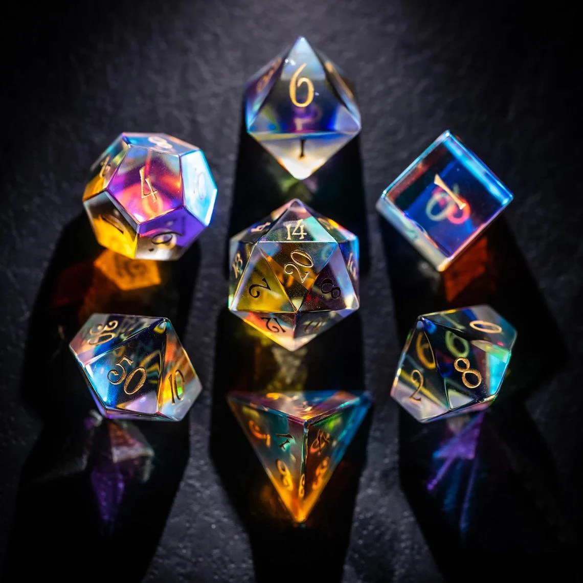 Dichroic Glass Polyhedral Dice Set Gemstone DnD Dice Set for Board Games Dungeons and Dragons, RPG Game DND Game