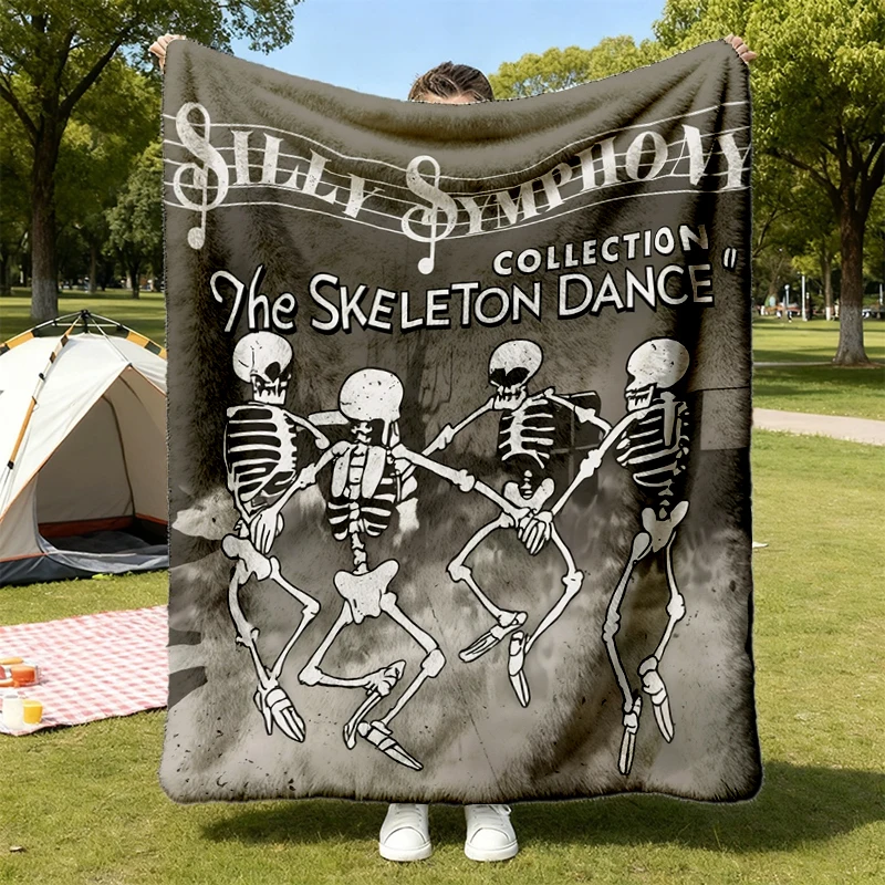 Vintage Silly Symphony Skeleton Dance Colors Cozy Blanket, Retro The Skeleton Dance Halloween Warm Blanket