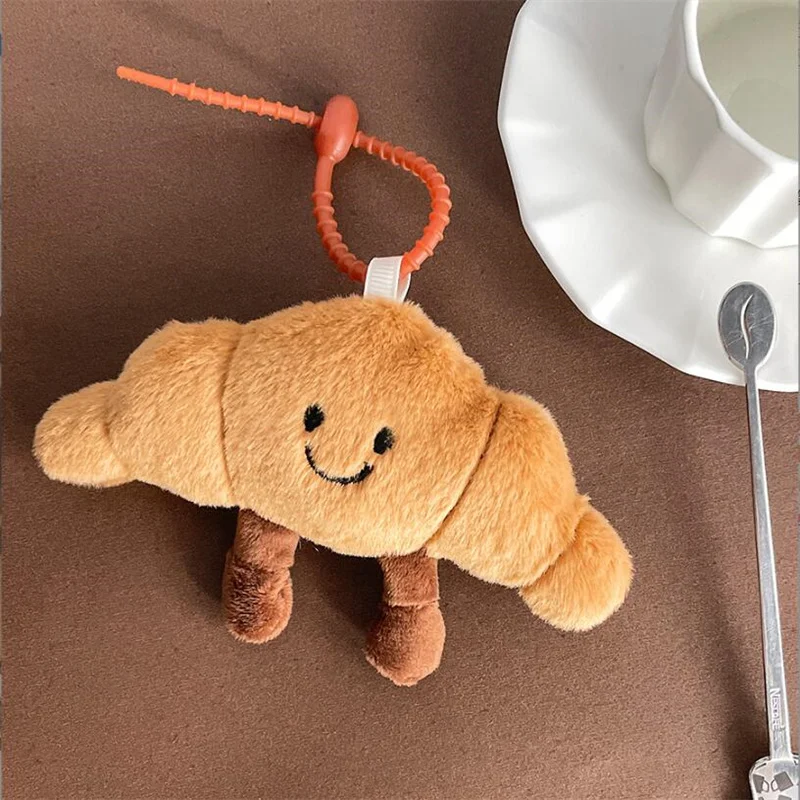 1PCS Koffie Leuke Baguette Croissant Knuffels Hanger Dessert Gevuld Beeldje Zacht Brood Strip Sleutelhanger Voedsel Pop 7CM