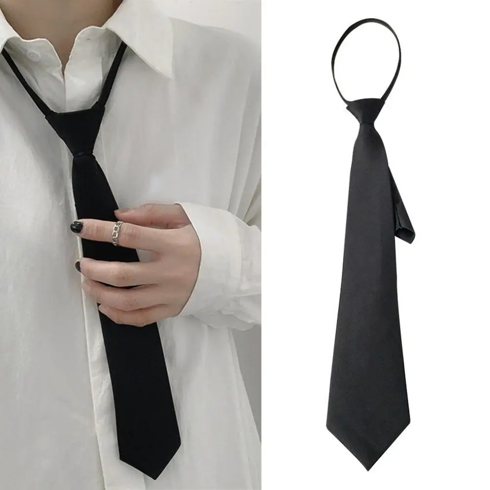 JK japonais noir Simple pince sur cravate sécurité cravate portier hôte noir mat funéraire cravate pour hommes femmes étudiants cravate