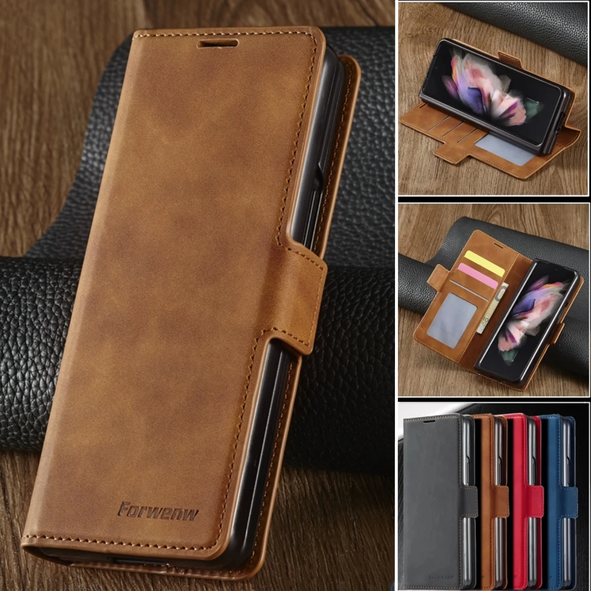 Leather Wallet Case For Samsung Z Fold 6 5 4 3 5G Luxury Card Holder Phone Bag Flip Book Cover for Galaxy Z Fold6 Funda Etui