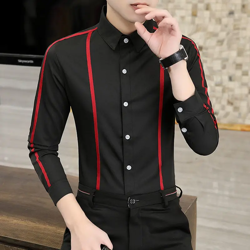 

High Quality Men’s Spring&Autumn Fashion Handsome Korea Version Long Sleeve Casual Shirts Slim-fit All Match Business Shirt;