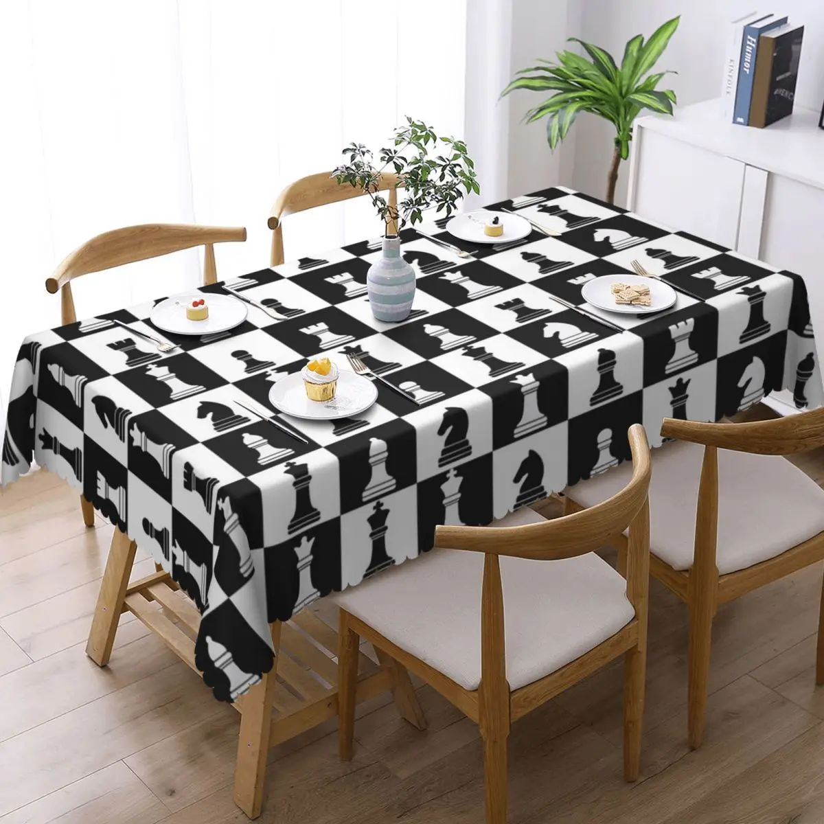 Black And White Chess Board Pattern Customized Rectangular Tablecloth Waterproof Table Cover for Dining Events Table Cloth