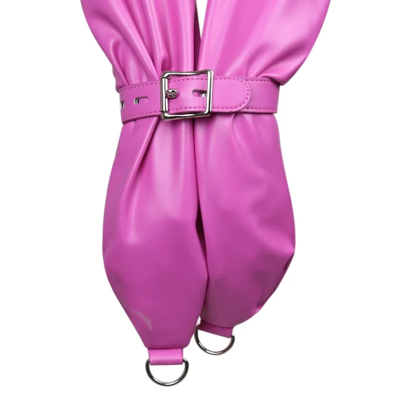 Female BDSM Bondage Breast Exposed PU Leather Straitjacket Restraint Body Harness Jacket Long Sleeves Play Flirting Women