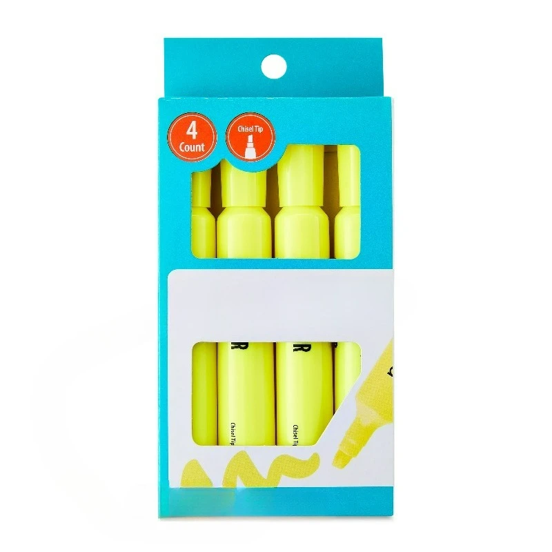 Jumbo Tank Style Highlighters, Chisel Tip, Yellow, 4 Count