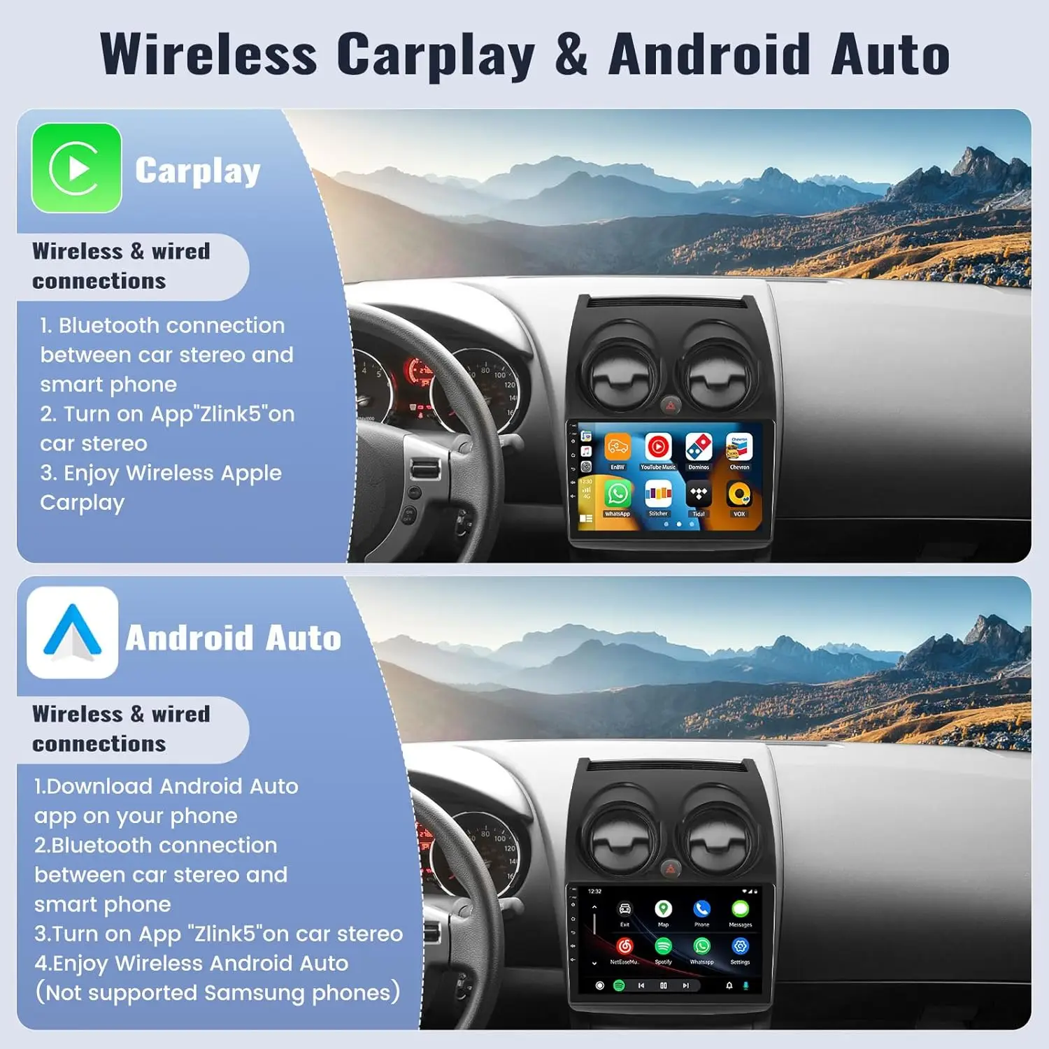 2G + 64G ستيريو سيارة أندرويد لنيسان روج 2007-2015، شاشة لمس 9 بوصة، CarPlay، Android Auto، GPS، WiFi، Bluetooth، كاميرا احتياطية #4