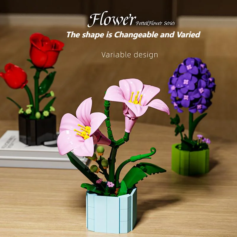 Bloc de construction de fleurs, jouet à fleurs, ensemble de modèles, fleur interne, décoration de la maison, cadeau romantique de bureau pour filles, cadeau pour enfants