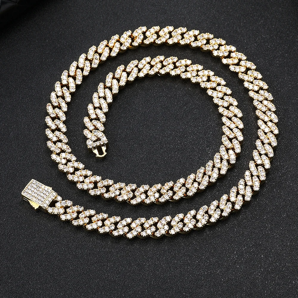 D&Z New 10mm Cuban Chain Spring Buckle Necklace Bracelet For Men Women Copper Iced Out Cubic Zircon Stones Paved Hip Hop Jewelry