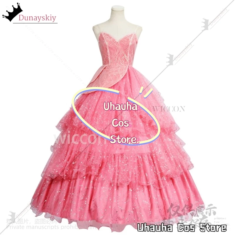 Glinda Wicked Cosplay Anime Filmkostuum Roze Jurk Lolita Avond Schattig Pak Pruik Halo Earing Set Voor Halloween Meisjes Aangepast