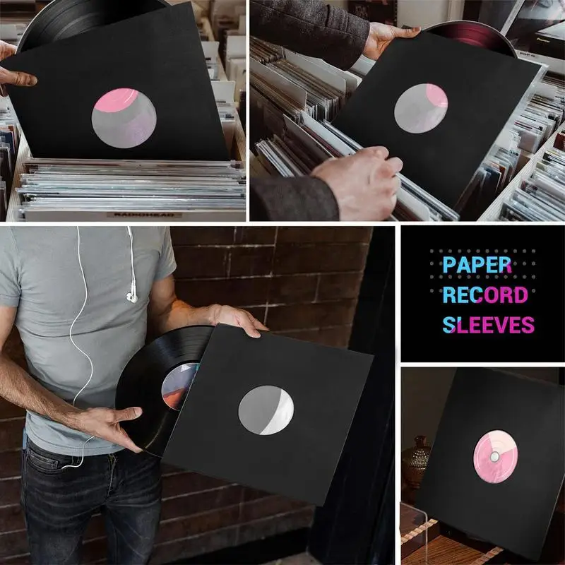 Record Inner Sleeves 10Pcs Black Paper Poly Lined Record Protector Anti Static Protective Record Jackets Multifunctional Album