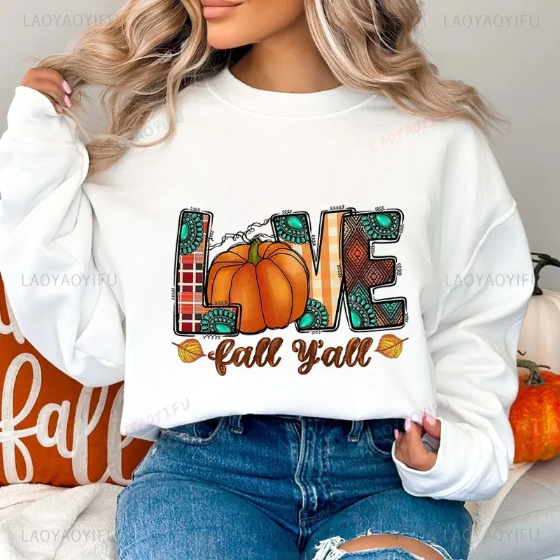 

Love Fall Printing Sweatshirt for Women Thanksgiving Sweater Fall Crewneck Pumpkin Spice Pullovers