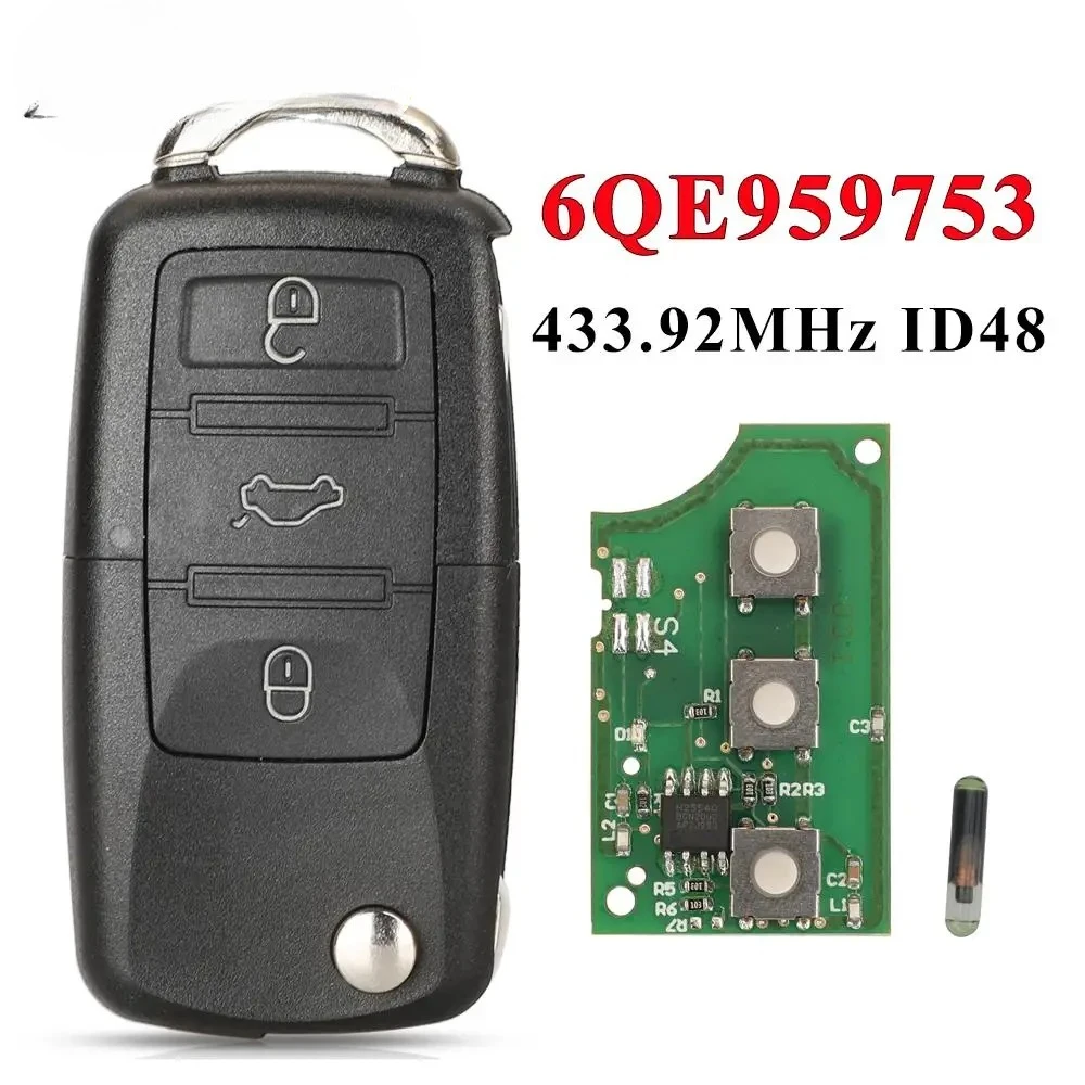 

959 753 дистанционный автомобильный брелок 434 МГц для Volkswagen Fox Gol Sharan 2010+ Saveiro2009-2012 6QE959753 флип 3 кнопки