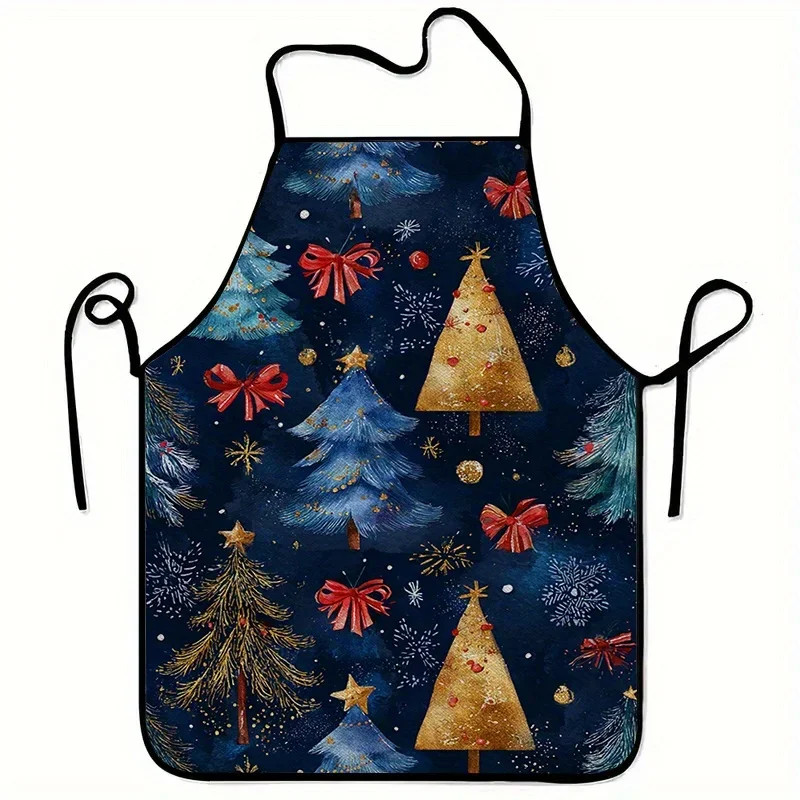 1pc Christmas Tree Snowflake Pattern Printed Apron, Unisex Fashionable Home Workwear, Durable Print One Size