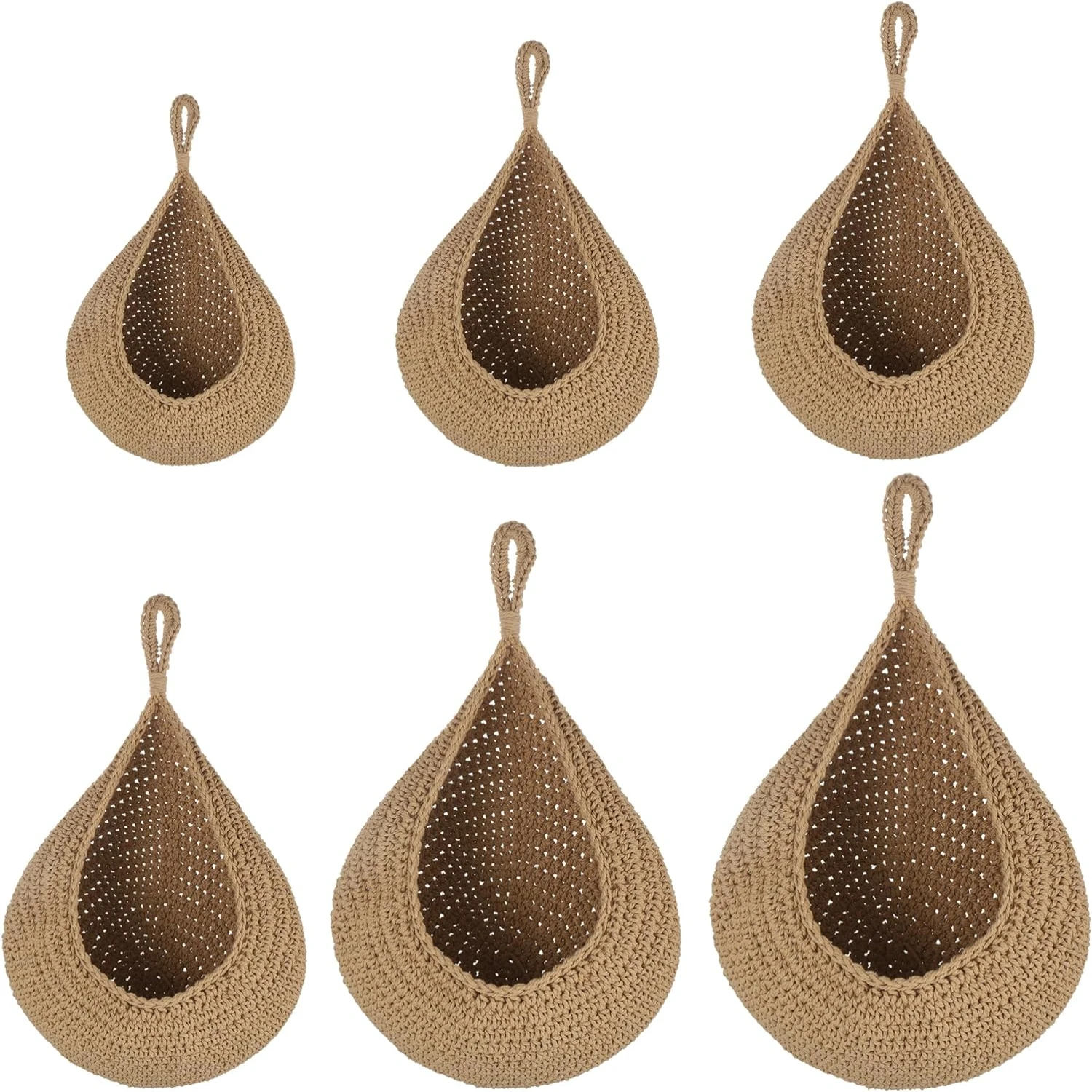 Elegant and Luxurious Set of 6 Beautifully Handcrafted Oval Brown Jute Kitchen Baskets for Fresh Fruit and Vegetables Storage -