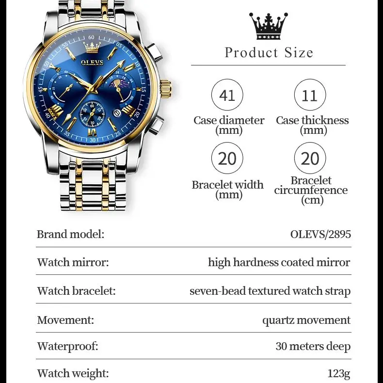 OLEVS 2895 Top Brand Men\'s Watch Business Multi functional Waterproof Moon Phase Calendar Chronograph Luxury Quartz Men\'s Watch