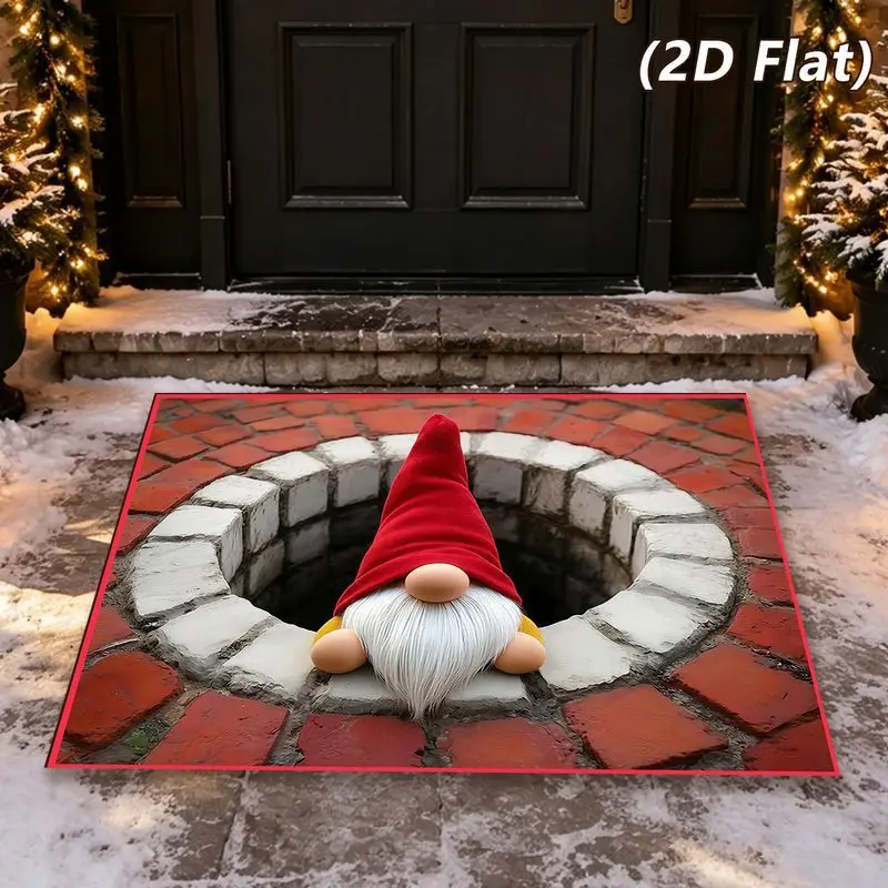 VIKAMA Gnome Welcome Mat 3D Chimney Illusion Funny Xmas Non Slip Soft Washable Absorbent Porch Rug 2027 Christmas Home Decor