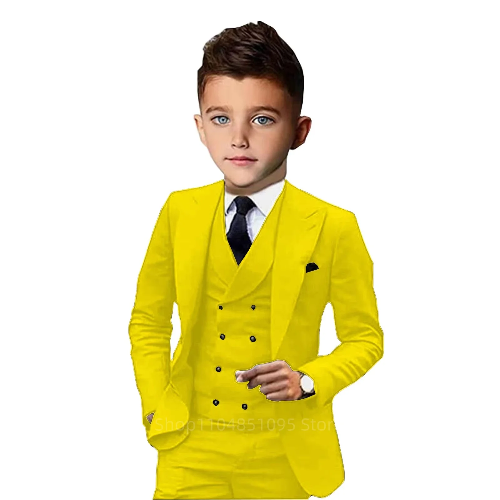 

Yellow Suit for Boys Wedding Tuxedo Kids Formal Jacket Pants Vest 3 Piece Set Custom Outfit Classic Children Clothes 2-18 years