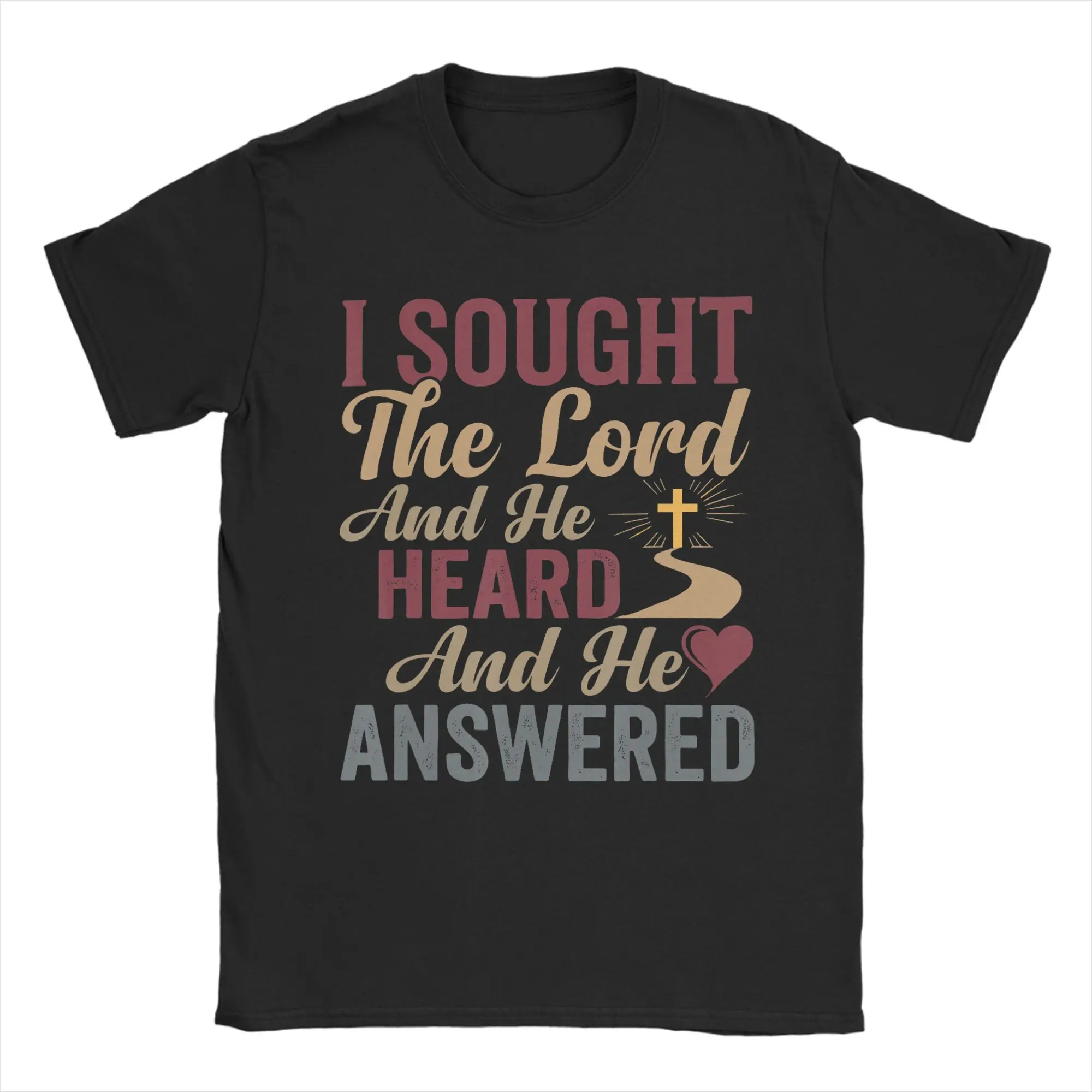 Men's I Sought The Lord And He Answered  T Shirts  Pure Cotton Clothes Short Sleeve Crew Neck Tee Shirt Gift Idea T-Shirts