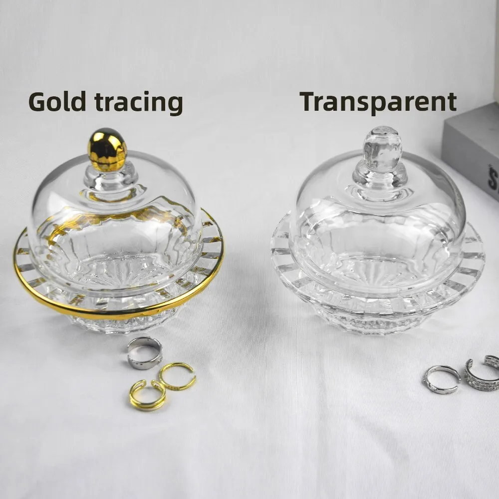 

Amber Glass Cup with Gold Trim Nest Design Dessert Bowl for Afternoon Tea Snack Storage Lid Included Perfect Gift Idea