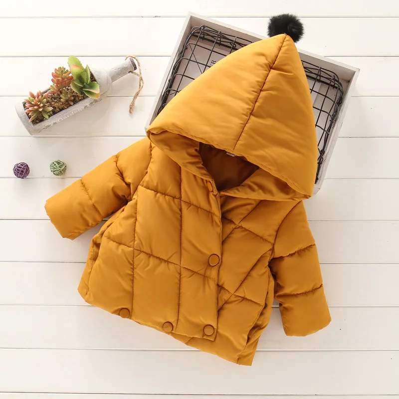 Hooded Children Outerwear Winter Warm Baby Girl Boy Down Jacket Solid Thicken Girl Boy Cotton Jacket Casual Coats Infant Clothes