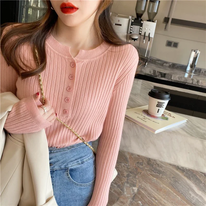 

O-neck Knitted Shirt Women Pullover Sweater Tops Spring Autumn Female Long Sleeve Slim Elastic Knit Bottoming Shirts Knitwear