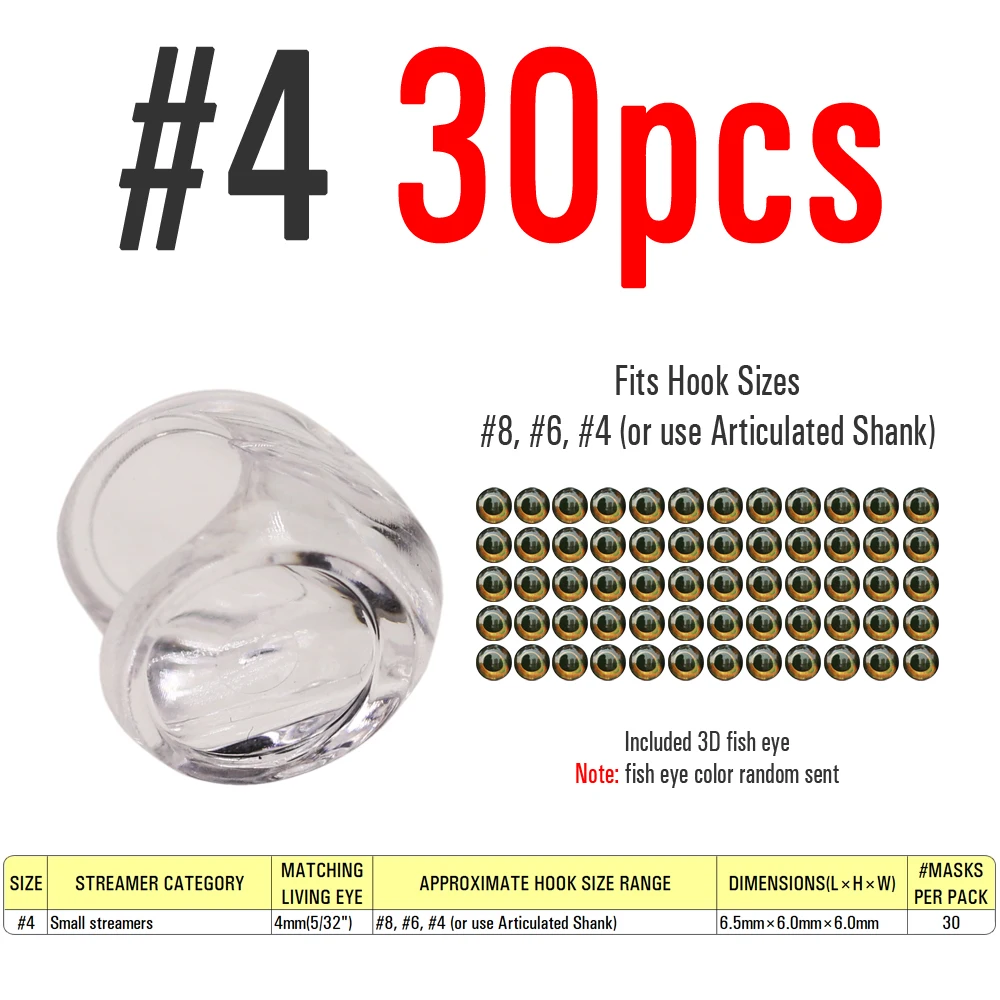 30 stuks, 3 maten, vliegvisserij schedelmaskers met 3D ogen voor het maken van streamers, snoek, baars, forel lokmiddelen, zoutwater vliegvisserij materiaal