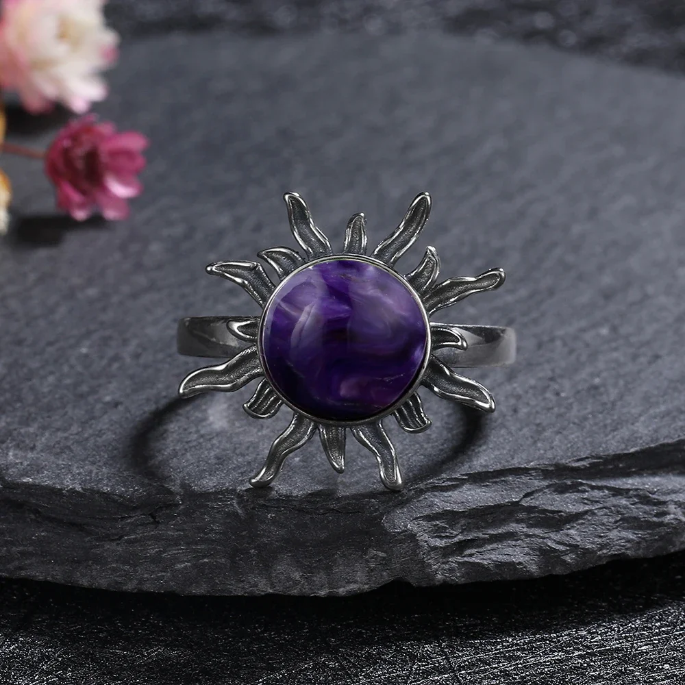 Unisex 10mm Natural Labradorite Ring in 925 Silver