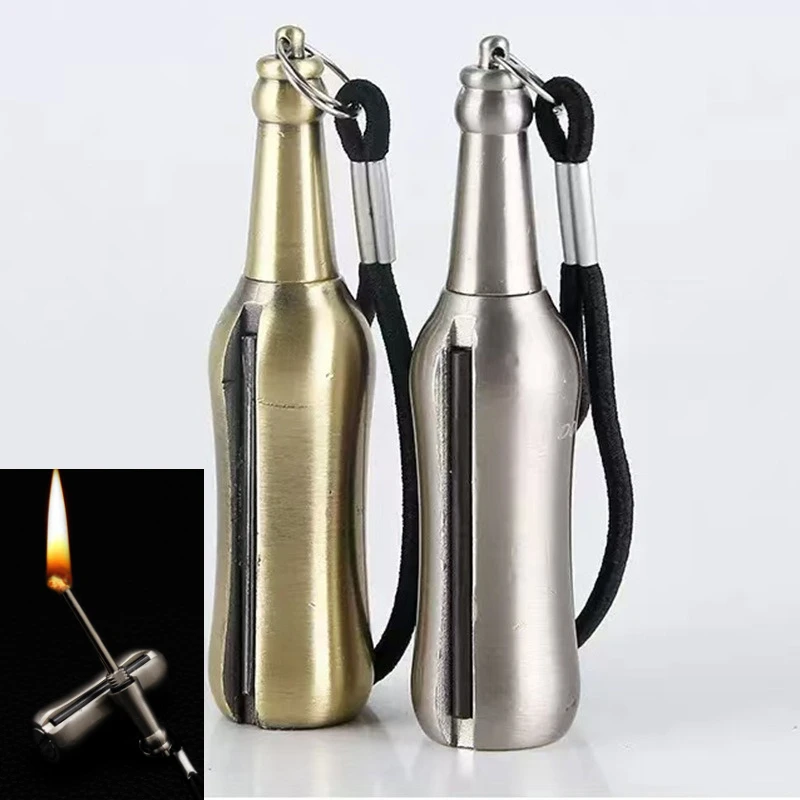 Bottle Shaped Match Lighter, Metal Coal Oil Lighter, Refillable Open Flame Pendant Lighter for Outdoor Camping & Emergency Use
