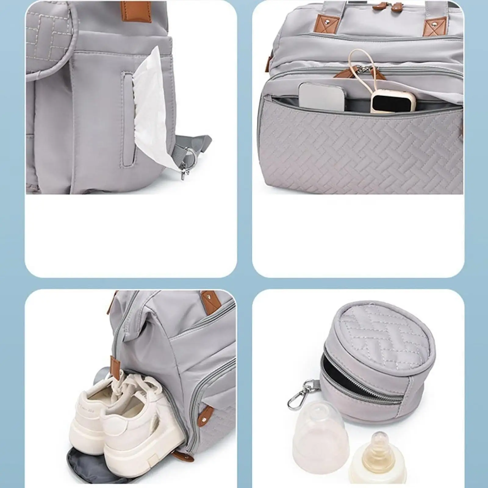 

Diaper Bag Backpack Holder Multiple Pockets Oxford Cloth Baby Travel Bag Pacifier Case with Shoes Compartment for Bottle Mommy