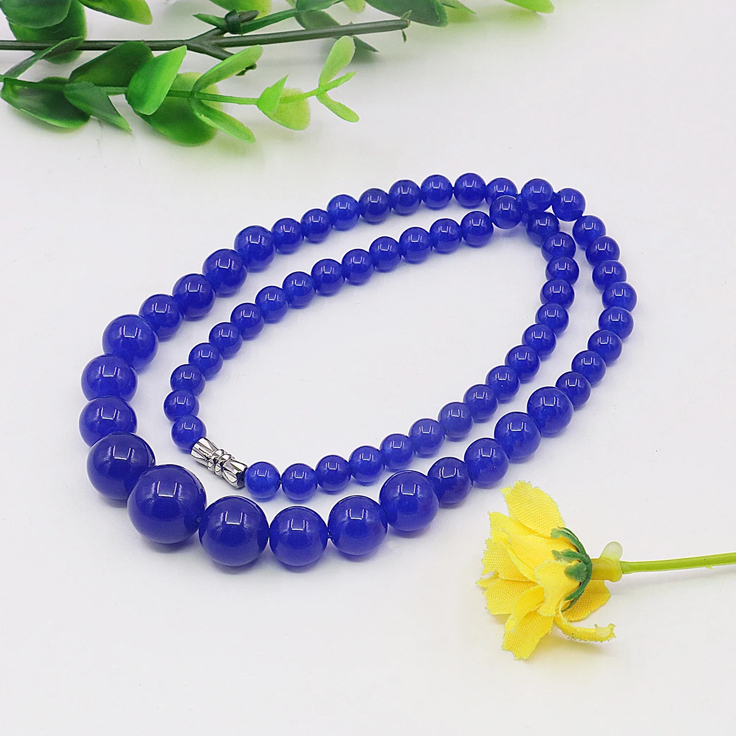 6-14mm Natural Stone Blue Chalcedony,Tower Round Bead Necklace/Earirngs Set Transparent Jewelry,Women\'s Gift,Rotating Button