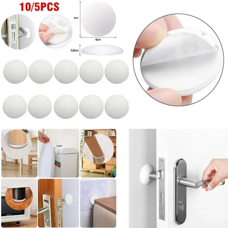 

5pcs White Soft Silicone Wall Protector Self-adhesive Door Handle Bumper Protective Plug Non-slip Round Doors Stop Muffler