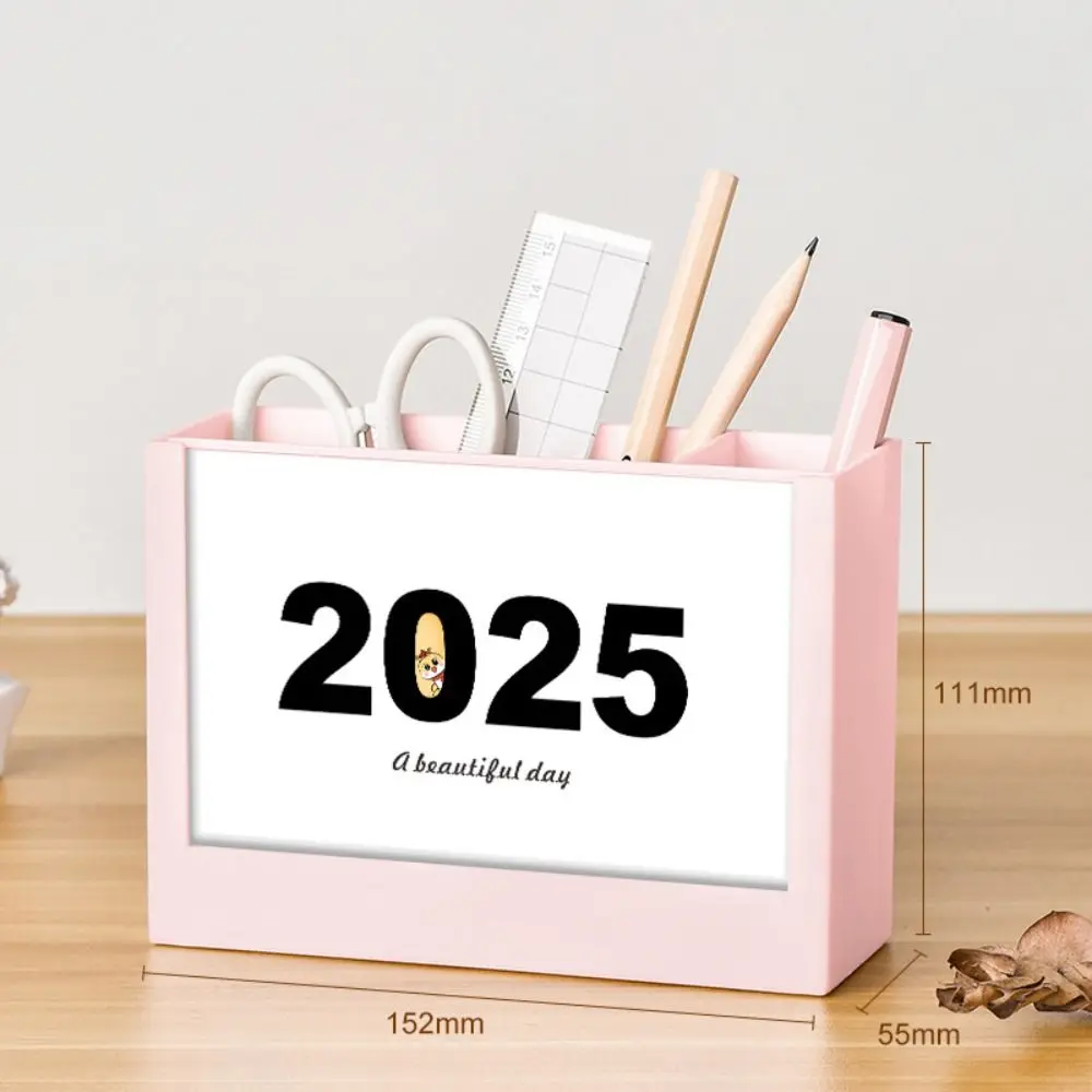 2025 Desk Calendar Organizers Desk Calendar Multi-Function Makeup Brush Holder Creative Reusable Pencil Storage Box Study Room