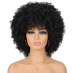 Synthetic Kinky Curly Wig with Bangs for Black Women Short Curly Afro Wigs Heat Resistant Wigs for Daily Party Use