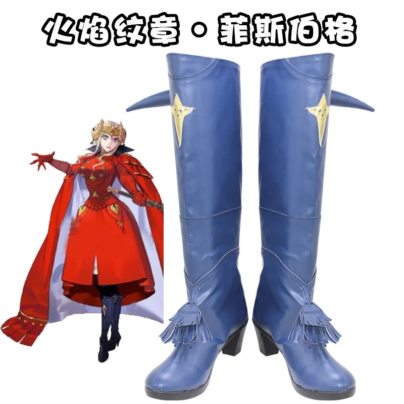 Fire Emblem: Três Casas ‌ Sapatos de cosplay Edelgard, botas azuis, acessórios para fantasia de festa de Halloween, adereços feitos à mão