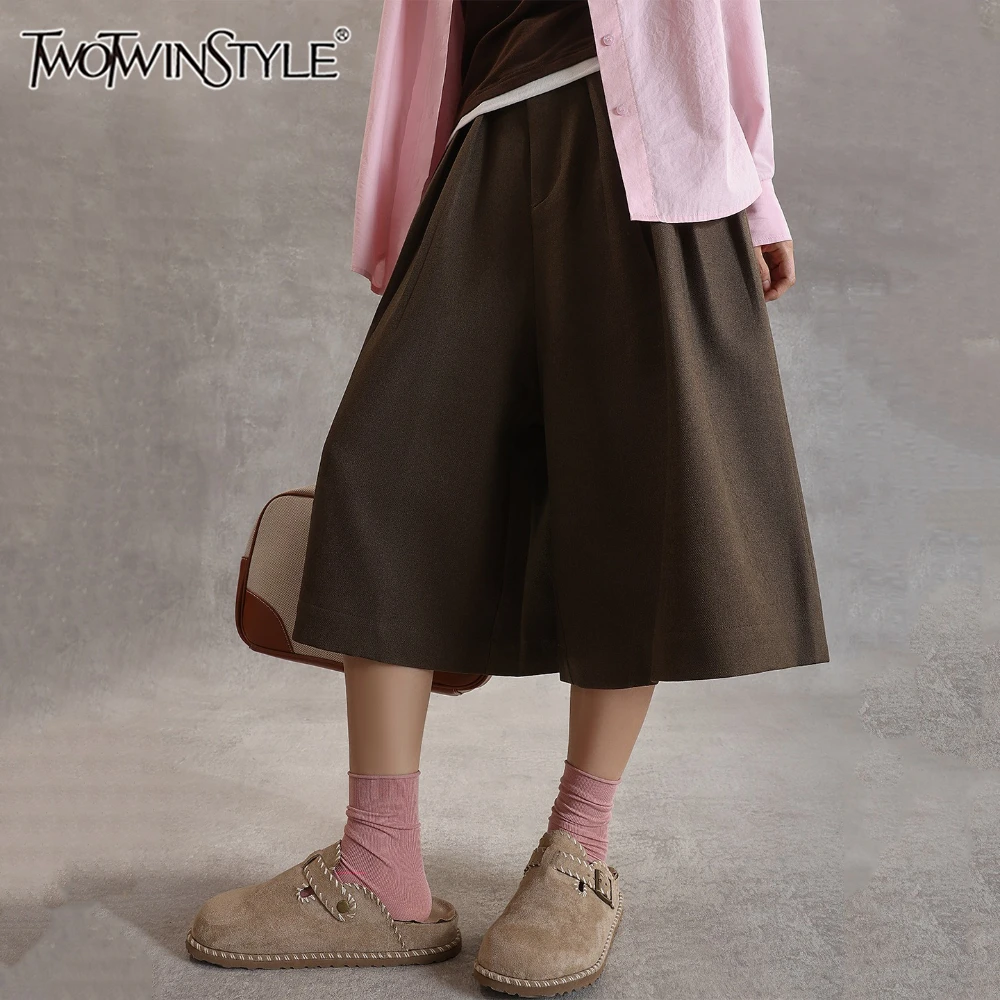 

TWOTWINSTYLE однотонные шикарные брюки со складками, женские свободные корейские повседневные широкие брюки с высокой талией, осенняя новая мода