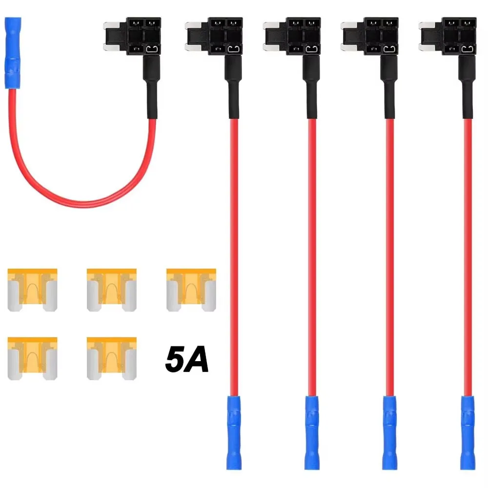 Blade Fuse Tap-Low Profile Fuse Taps, Add-a-Circuit Fuse Adapter, 12V Tap Fuse Holder with 5 Amp Low Profile Mini Fuse