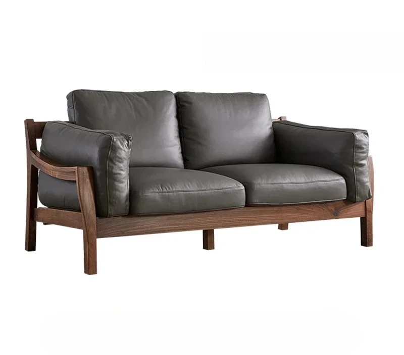 

Nordic medieval solid wood sofa small apartment modern household simple leisure straight sofa