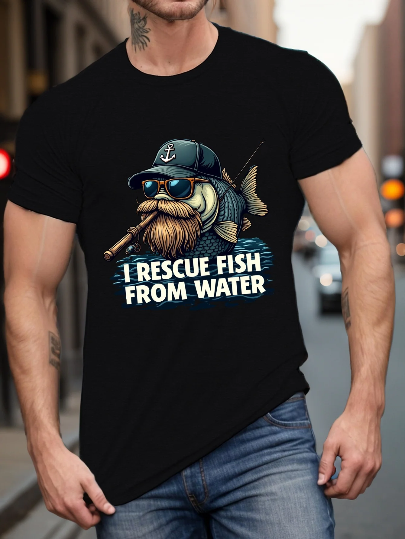 تي شيرت صيد السمك الممتع، "أنا أنقذ الأسماك من الماء" بشعار وخطاف، كاجوال بأكمام قصيرة ورقبة دائرية، قميص صيفي للسيدات في الهواء الطلق