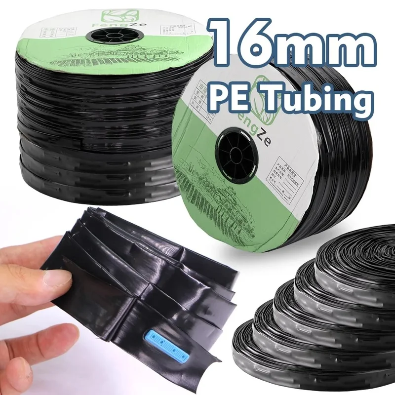 

100m 16MM Drip Tape PE Tubing, 10-30CM Spacing, Greenhouse Farm Irrigation Soaker Hose, 3L/H Dripper Tool