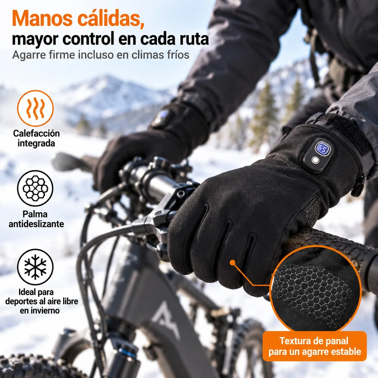 Gants chauffants électriques avec 5 niveaux de température jusqu'à 65 ° C, écran LED et batterie rechargeable USB-C de 3000 mAh, gants thermiques avec écran tactile pour l'hiver