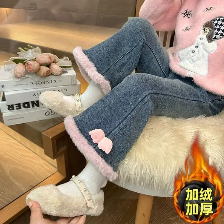 

Джинсы для девочек, зимние детские бархатные толстые теплые джинсовые брюки, осенняя модная верхняя одежда для подростков, ковбойские брюки