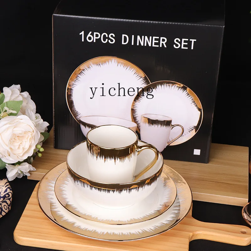 YFY Ceramic Electroplating Phnom Penh Western Food Plates Tableware Set Dishes Hotel Tableware