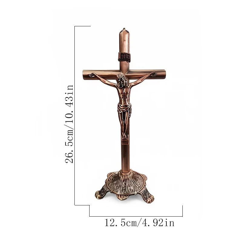 Neues Metall-Katholisches Kruzifix, Stehendes Kreuz mit INRI Jesus Christus, Silber Roségold Altarkreuz für Heim- und Kirchendekoration, Geschenk – Detail 1
