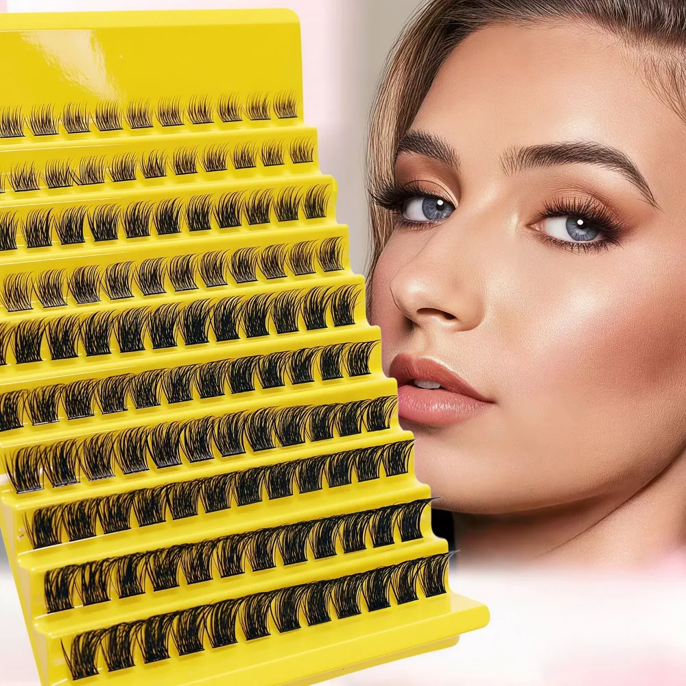 10 Rows of Yellow Thick European and American Segmented Self Grafting Thick Single Cluster False Eyelashes