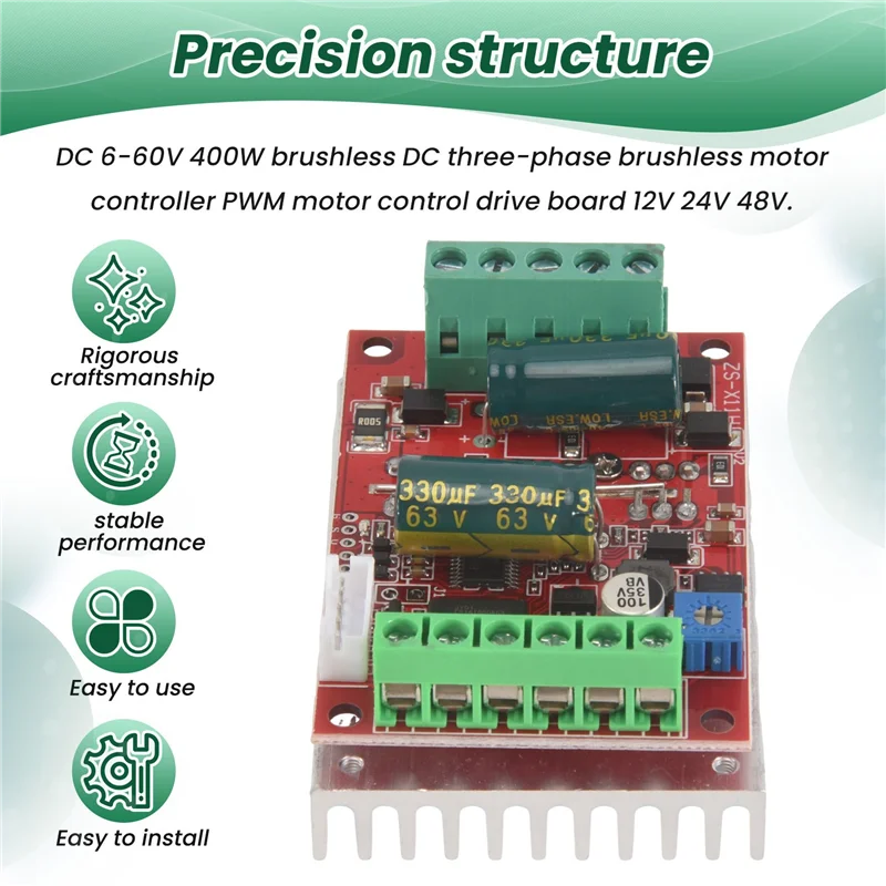 AAAEL-3X DC 6-60V 400W BLDC Dreiphasiger bürstenloser DC-Motorcontroller PWM Hall Motor Control Driver Board 12V 24V 48V