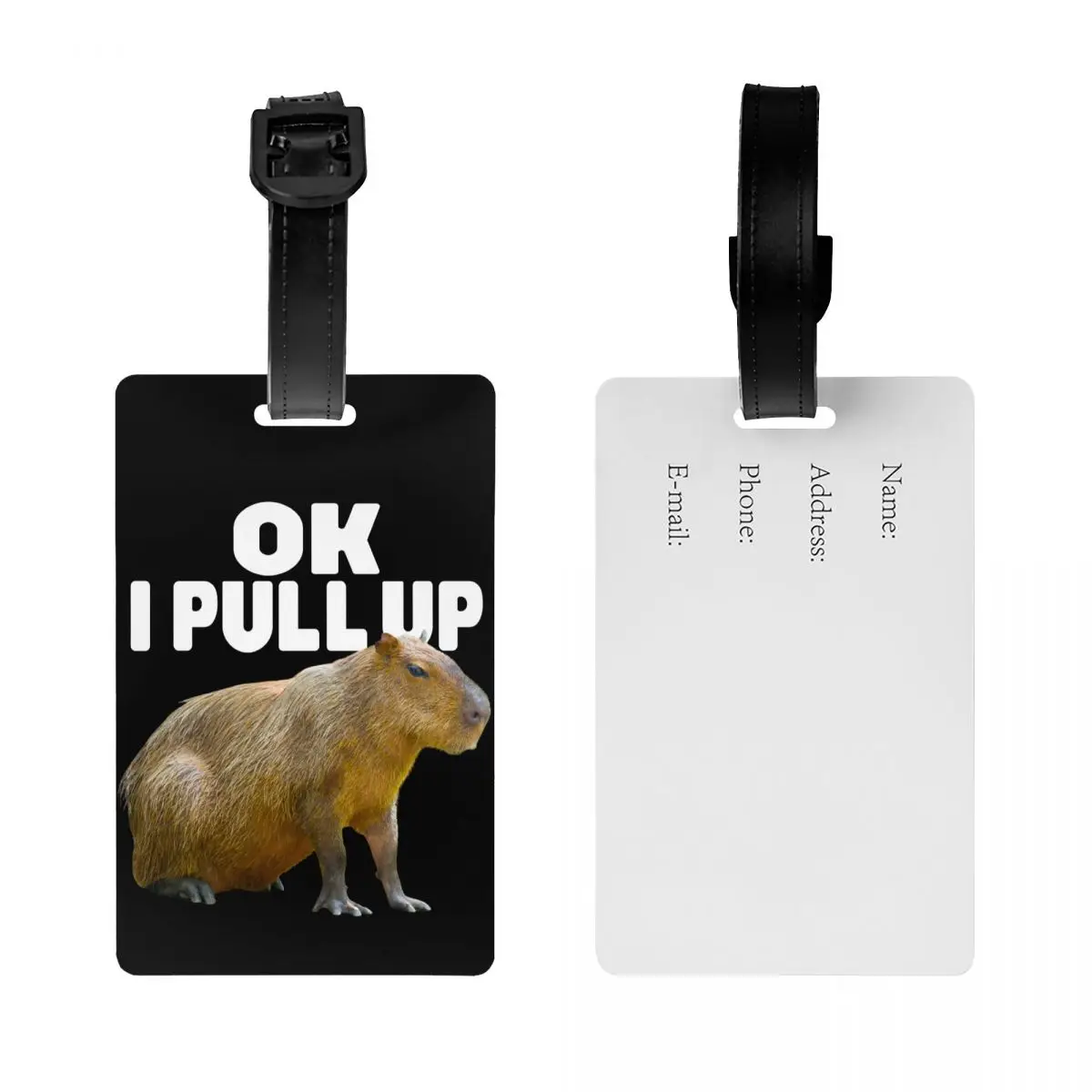 Custom Ok I Pull Up Capybara Luggage Tag Travel Bag Suitcase Privacy Cover ID Label