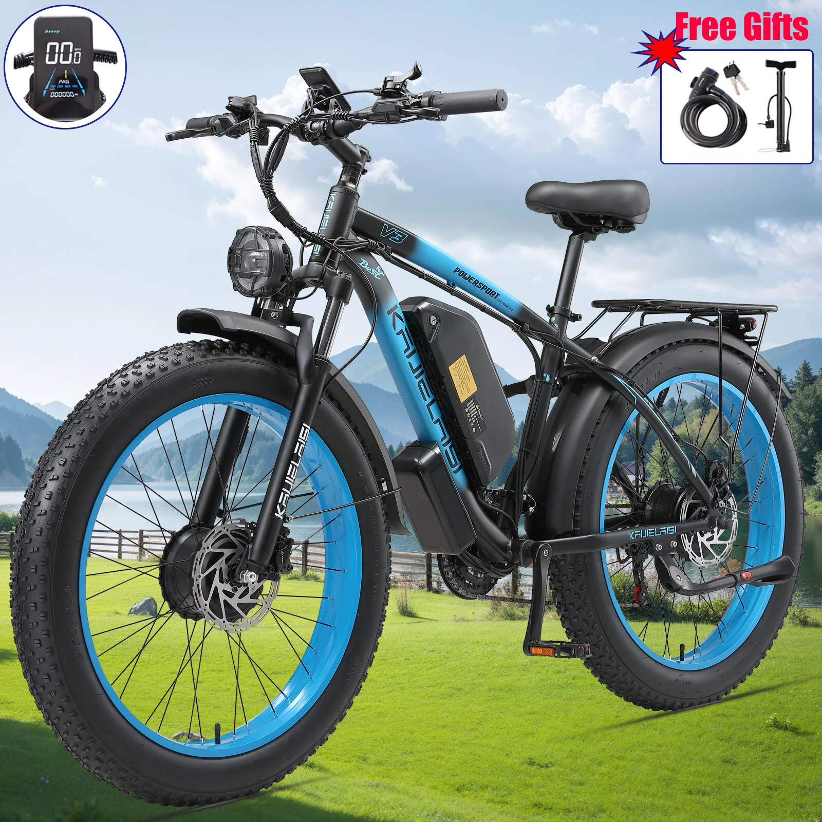  35MPH E-Bike 26" AWD Peak 4000W Motor 48V/23Ah Electric Bike for Man US image 4