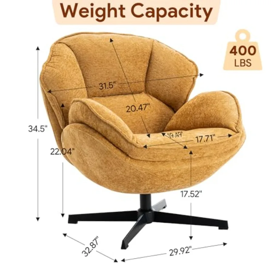 Swivel Accent Chair, Modern Recliner Lounge Chair with Metal Base Frame, Comfy Tufted Armchair for Living Room, Bedroom, Home O