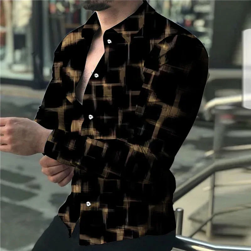 2023 Designer New 3D Printing Pattern Graffiti Line Plaid Shirt Fashion Men's Street Outdoor Casual Lapel Cardigan Large Size